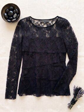 Black Long-Sleeve Lace Blouse